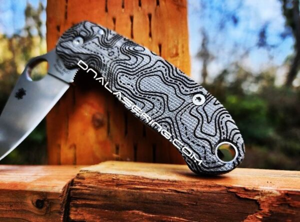 Topographic - Spyderco PM3 Lotus - Engraved Black Linen Micarta Knife Scales - Flytanium Gear - Knife & Hardware Optional
