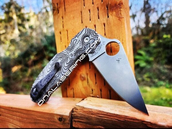 Topographic - Spyderco PM3 Lotus - Engraved Black Linen Micarta Knife Scales - Flytanium Gear - Knife & Hardware Optional