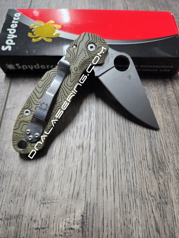 Topographic Map - Spyderco PM3 Lotus - Engraved OD Green G10 Knife Scales - Flytanium Gear - Knife & Hardware Optional