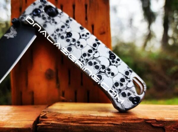 Skulls - Benchmade Bugout TI - Deep Laser Engraved Titanium Scales - Flytanium - EDC Gear *Scales/Handles Only*