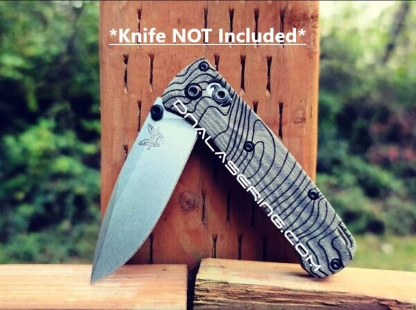 Topographic Map - MINI Benchmade Bugout Crossfade - Laser Engraved - Green Linen Micarta Knife Scales -Flytanium *Scales/ knife handles Only