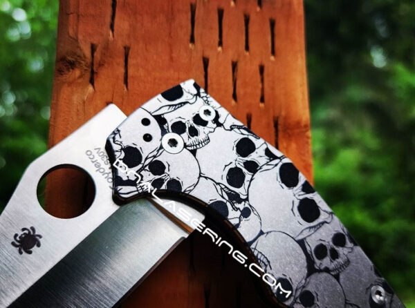 il_fullxfull.4932181958_2s8v.jpg Skulls - Spyderco YoJumbo - Deep Laser Engraved - Titanium Scales - EDC Gear *Scales/Handles Only*