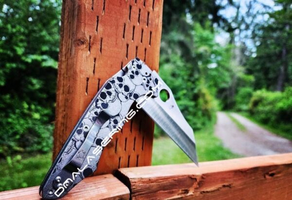 il_fullxfull.4932181962_r06x.jpg Skulls - Spyderco YoJumbo - Deep Laser Engraved - Titanium Scales - EDC Gear *Scales/Handles Only*