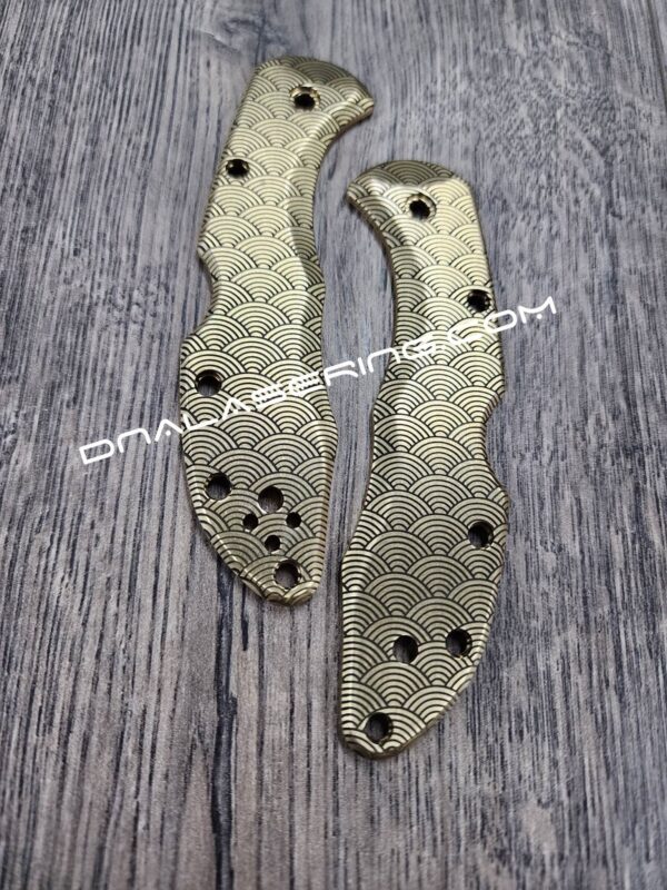 Seigaiha Japanese Waves - Spyderco Delica - Deep Laser Engraved Brass Scales - Flytanium Gear - Optional Knife Install