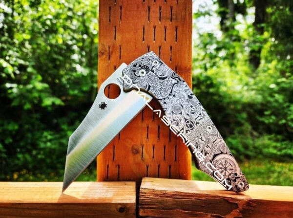 Nordic/Viking Runes - Celtic - Spyderco YoJumbo - Deep Laser Engraved - Titanium Scales - EDC Gear *Scales/Handles Only*