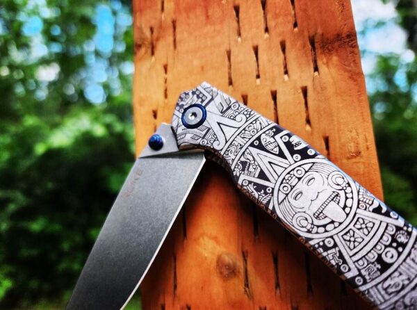Aztec Calendar - Ruike P801 - Fiber Laser Deep Engraved - EDC Gear - Complete Knife