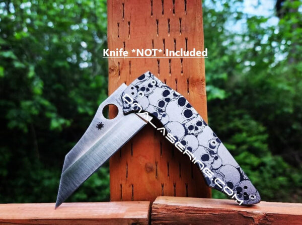 il_fullxfull.4980444225_hcdl.jpg Skulls - Spyderco YoJumbo - Deep Laser Engraved - Titanium Scales - EDC Gear *Scales/Handles Only*