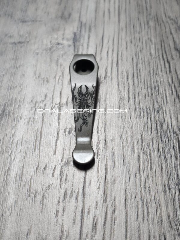 Spyderco - Kraken -  Laser Engraved Titanium - Deep Carry Pocket Knife Clip - Blacksmith, Satin or Sandwashed Finish MADE in the USA