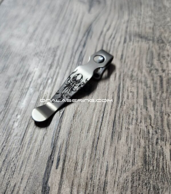 LynchNW Spyderco Shaman - Kraken - Deep Laser Engraved Titanium - Deep Carry Pocket Knife Clip - Satin or Sandwashed Finish