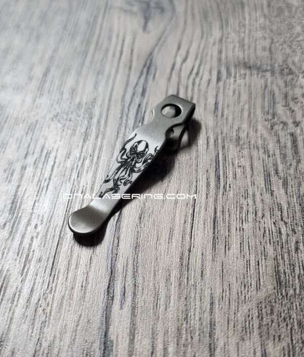 LynchNW Spyderco Shaman - Kraken - Deep Laser Engraved Titanium - Deep Carry Pocket Knife Clip - Satin or Sandwashed Finish