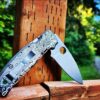 Damascus Pattern - Spyderco Shaman - Fiber Laser Deep Engraved - Titanium Knife Scales - EDC Gear - Scales ONLY - Knife NOT Included