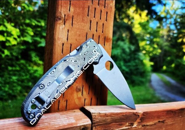 Damascus Pattern - Spyderco Shaman - Fiber Laser Deep Engraved - Titanium Knife Scales - EDC Gear - Scales ONLY - Knife NOT Included