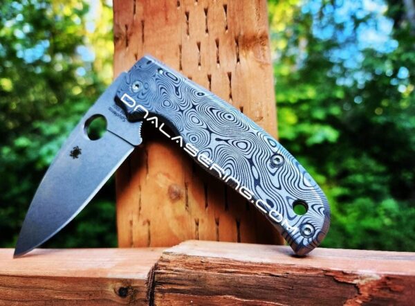 Damascus Pattern - Spyderco Shaman - Fiber Laser Deep Engraved - Titanium Knife Scales - EDC Gear - Scales ONLY - Knife NOT Included