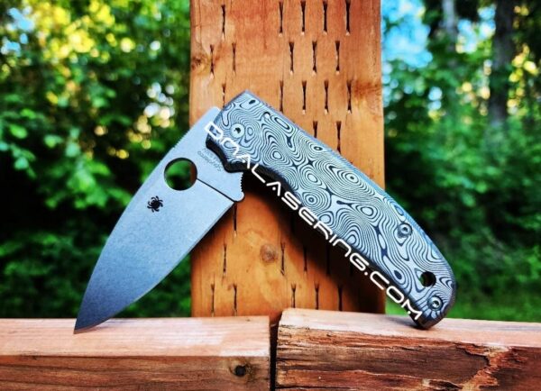 Damascus Pattern - Spyderco Shaman - Fiber Laser Deep Engraved - Titanium Knife Scales - EDC Gear - Scales ONLY - Knife NOT Included