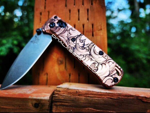 Leaf Scroll - MINI Benchmade Bugout Copper - Deep Laser Engraved Copper Scales - Flytanium Gear *Scales / knife handles Only*