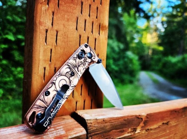 Leaf Scroll - MINI Benchmade Bugout Copper - Deep Laser Engraved Copper Scales - Flytanium Gear *Scales / knife handles Only*