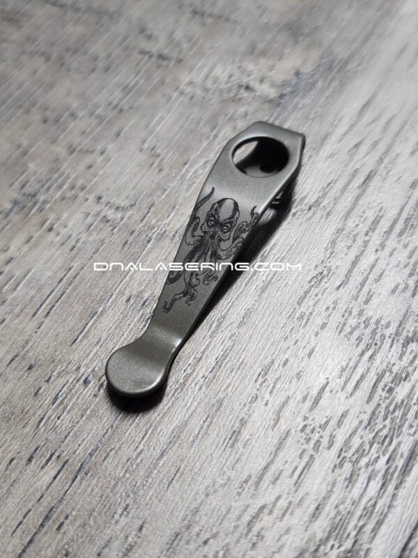 Spyderco - Kraken -  Laser Engraved Titanium - Deep Carry Pocket Knife Clip - Blacksmith, Satin or Sandwashed Finish MADE in the USA