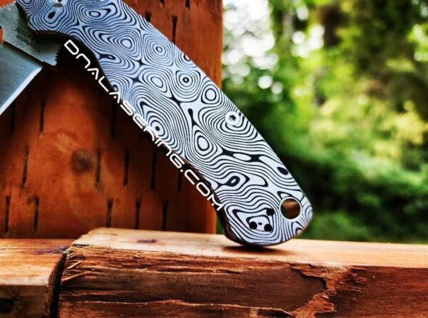 Damascus Pattern - Spyderco PM2 - Fiber Laser Deep Engraved - Titanium Knife Scales - EDC Gear - Knife & Hardware Optional Flytanium Gear