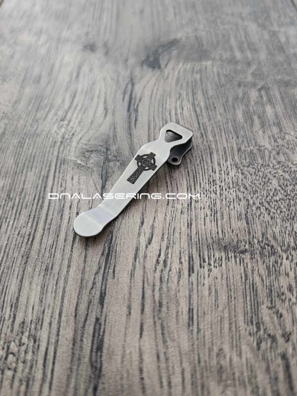 il_fullxfull.5109055968_skwq-1.jpg Benchmade - Celtic Cross - Engraved Titanium - Deep Carry Pocket Knife Clip - Blacksmith Satin or Sandwash Finish - MADE In USA