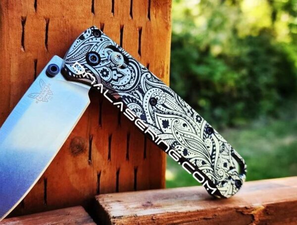 Paisley Leaf - Benchmade Bugout - Engraved Titanium Scales - Flytanium Gear *Scales / Knife handles ONLY*