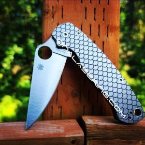 il_fullxfull.5126185358_9bz2-1.jpg Dragon Scale - Fish Scale - Spyderco PM2 TI - Fiber Laser Deep Engraved - Titanium Knife Scales - EDC Gear - Knife & Hardware Optional