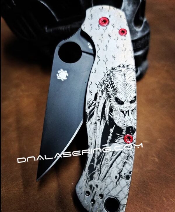 il_fullxfull.5145555652_bglz-1.jpg Predator - Spyderco PM2 - Fiber Laser Deep Engraved - Titanium Knife Scales - EDC Gear - Knife Install Optional Flytanium Gear
