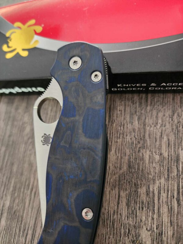 Spyderco PM2 – Blue Swirl – Carbon Fiber Paramilitary 2 Knife Scales – EDC Gear - Optional Hardware & Knife Install