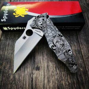 Japanese Samurai Design - Spyderco Yojimbo 2 - Deep Laser Engraved - Stonewash Titanium Scales - EDC Gear - Fully Installed Knife Option