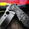 Japanese Samurai Design - Spyderco Yojimbo 2 - Deep Laser Engraved - Stonewash Titanium Scales - EDC Gear - Fully Installed Knife Option