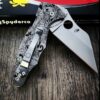 Japanese Samurai Design - Spyderco Yojimbo 2 - Deep Laser Engraved - Stonewash Titanium Scales - EDC Gear - Fully Installed Knife Option