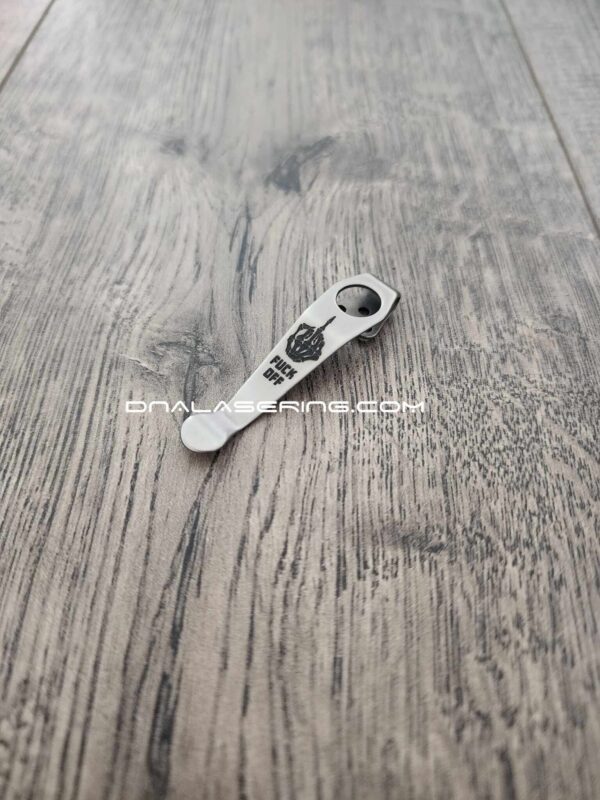 il_fullxfull.5157320137_2tki-1.jpg LynchNW Spyderco - Fuck Off - Laser Engraved Titanium - Deep Carry Pocket knife Clip - Blacksmith, Satin or Sandwashed Finish