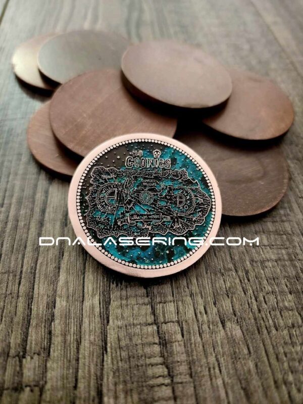 Goonies Doubloon - Deep Laser Engraved Copper Coin - with Shipwreck Patina