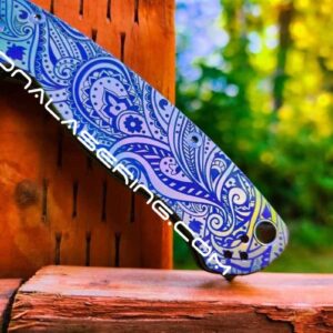 Paisley Leaf - Spyderco PM2 TI - Fiber Laser Deep Engraved - Double Ano Titanium Knife Scales - Flytanium - Knife & Hardware Optional