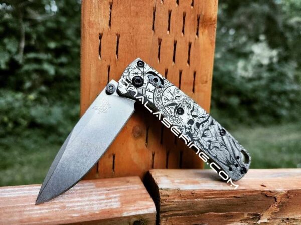 Viking - Odin - Norse God - MINI Benchmade Bugout - Deep Laser Engraved Titanium Scales - EDC Gear *Scales Only*