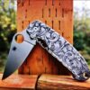 Leaf Scroll Design - Spyderco PM3 - Deep Laser Engraved - Titanium scales - Flytanium Gear - scroll pattern - Optional Knife Install