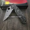 Paisley Leaf - Spyderco PM2 - Engraved PM2 Titanium Knife Scales - Paramilitary 2 EDC - Knife & Hardware Optional Flytanium Gear