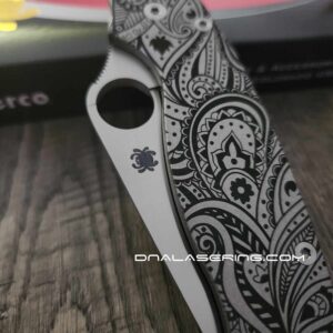 Paisley Leaf - Spyderco PM2 - Engraved PM2 Titanium Knife Scales - Paramilitary 2 EDC - Knife & Hardware Optional Flytanium Gear