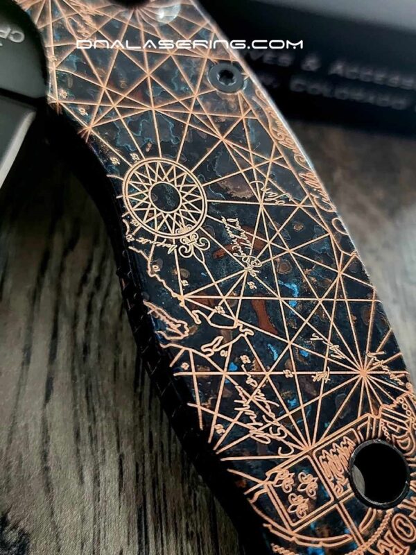 Shipwreck Patina - Goonies Map - Spyderco Manix 2 - Deep Laser Engraved - Copper Knife Scales -  Flytanium Gear *Knife Install Optional*
