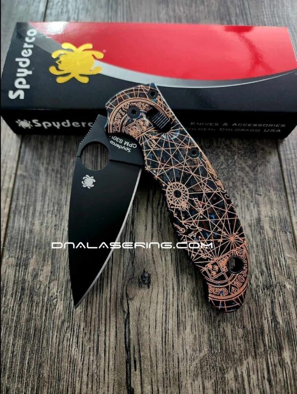 Shipwreck Patina - Goonies Map - Spyderco Manix 2 - Deep Laser Engraved - Copper Knife Scales -  Flytanium Gear *Knife Install Optional*
