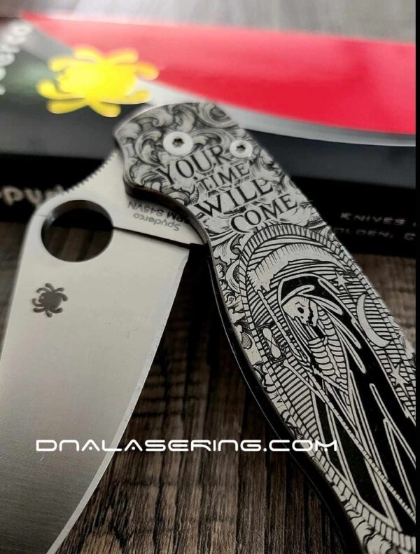 il_fullxfull.5282902354_agjm-1.jpg Memento Mori - Spyderco PM2 TI - Deep Laser Engraved - PM2 Titanium Knife Scales - EDC Gear - Knife & Hardware Optional Flytanium Gear