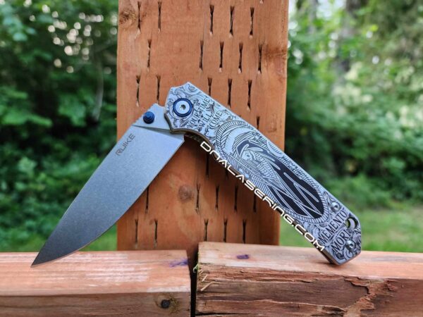 Memento Mori - Reaper - Ruike P801 - Fiber Laser Deep Engraved - EDC Gear - Complete Knife