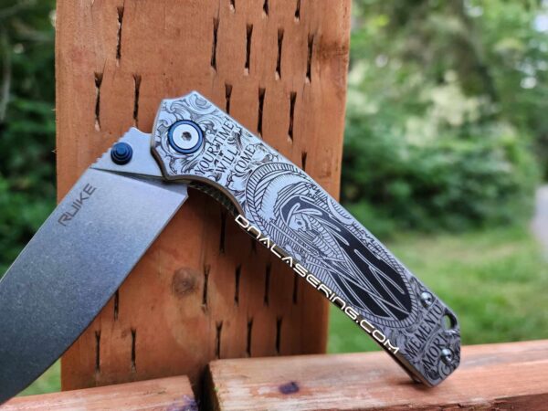Memento Mori - Reaper - Ruike P801 - Fiber Laser Deep Engraved - EDC Gear - Complete Knife