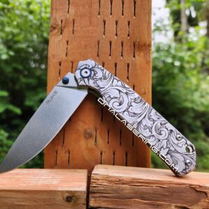 Leaf Scroll with shading - Ruike P801 - Fiber Laser Deep Engraved - EDC Gear - Complete Knife
