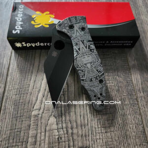 Aztec Calendar - Spyderco Yojimbo 2 - Deep Laser Engraved - Titanium Scales - EDC Gear - Fully Installed Knife Option