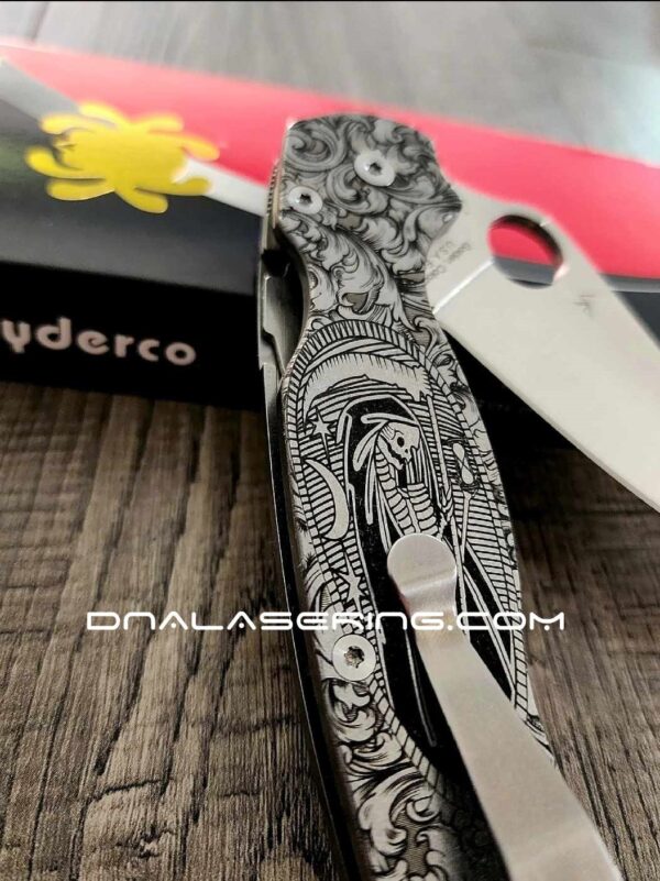 il_fullxfull.5331080935_ofmt-1.jpg Memento Mori - Spyderco PM2 TI - Deep Laser Engraved - PM2 Titanium Knife Scales - EDC Gear - Knife & Hardware Optional Flytanium Gear