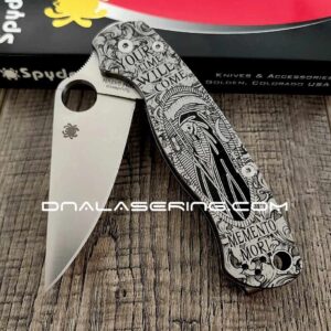 il_fullxfull.5331080951_lukt-1.jpg Memento Mori - Spyderco PM2 TI - Deep Laser Engraved - PM2 Titanium Knife Scales - EDC Gear - Knife & Hardware Optional Flytanium Gear