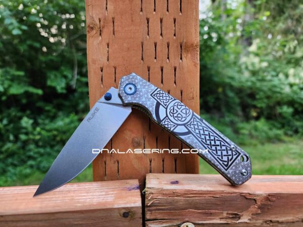 Celtic Cross - Ruike P801 - Fiber Laser Deep Engraved - EDC Gear - Complete Knife