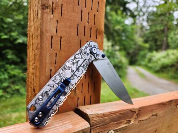 Leaf Scroll with shading - Ruike P801 - Fiber Laser Deep Engraved - EDC Gear - Complete Knife