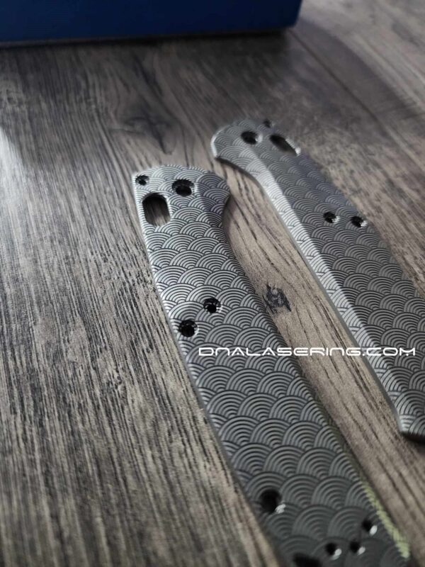 Seigaiha Pattern - Japanese Waves - Benchmade Taggedout - Engraved Titanium Knife Scales - Flytanium Gear - *Scales/knife handles only*