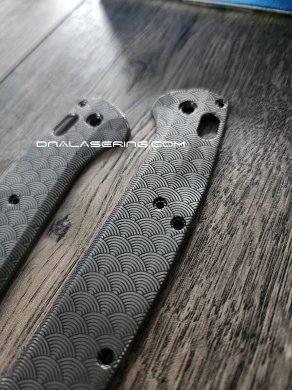 Seigaiha Pattern - Japanese Waves - Benchmade Taggedout - Engraved Titanium Knife Scales - Flytanium Gear - *Scales/knife handles only*